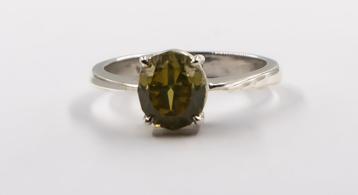 Olive Green Zircon Silver Ring